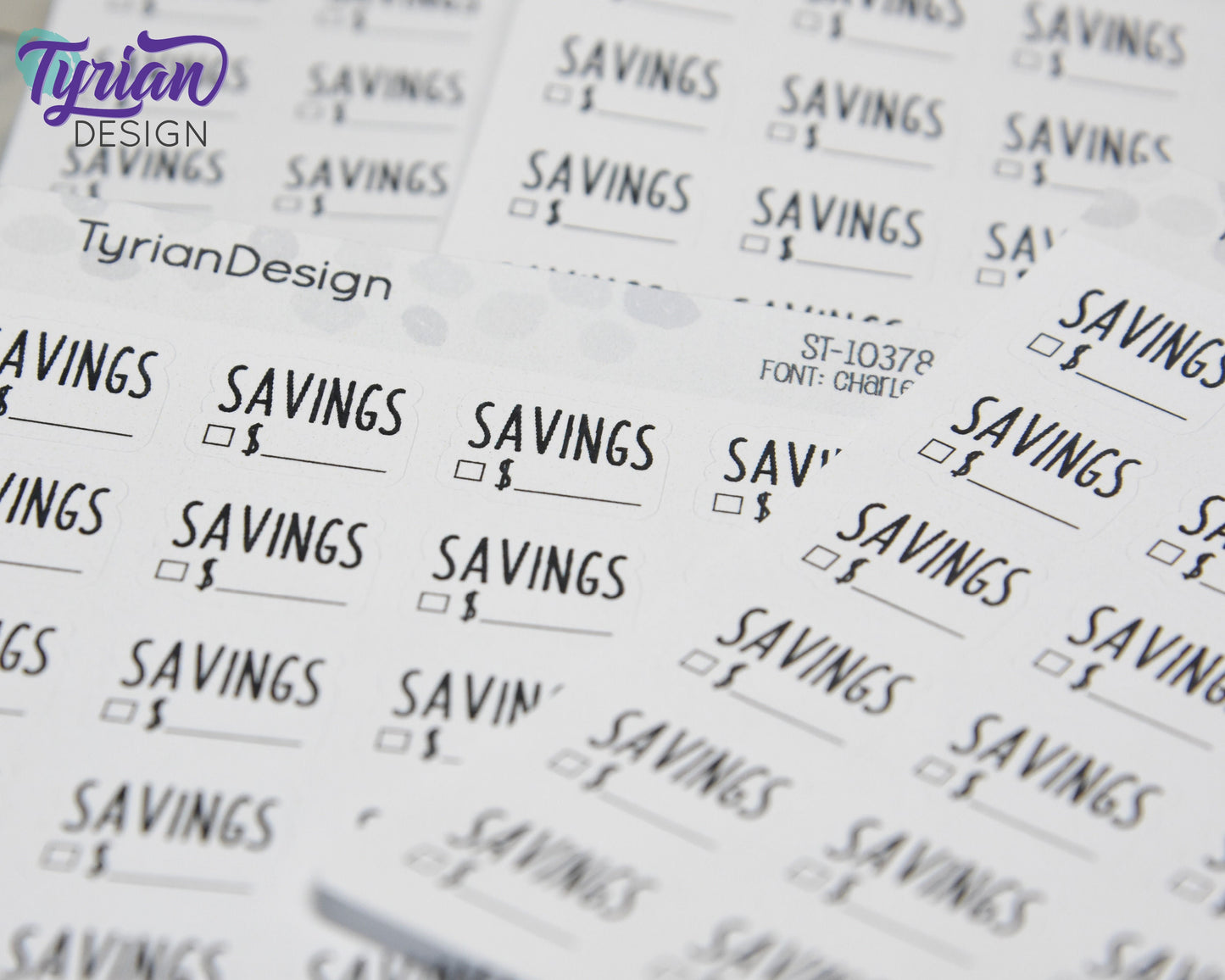 Savings Stickers | 24 Stickers | .73" x .54" Each | Charley Font