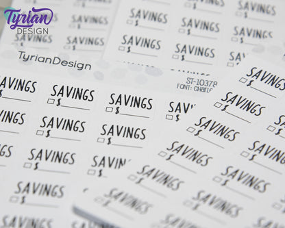 Savings Stickers | 24 Stickers | .73" x .54" Each | Charley Font