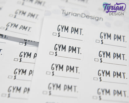 Gym Payment Stickers | 18 Stickers | .87" x .54" Each | Charley Font