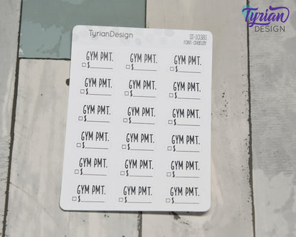 Gym Payment Stickers | 18 Stickers | .87" x .54" Each | Charley Font