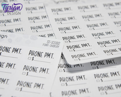 Phone Payment Stickers | 18 Stickers | .95" x .54" Each | Charley Font