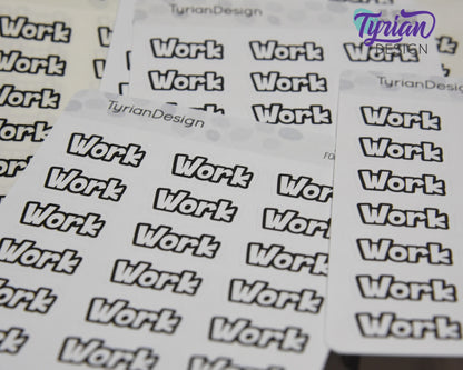 Work Stickers  | 21 Stickers | .96" x .47" Each | Detroit Font