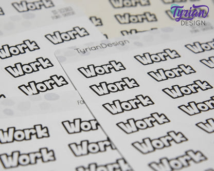 Work Stickers  | 21 Stickers | .96" x .47" Each | Detroit Font