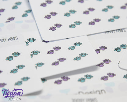 Paw Print Teeny Stickers | Tiny Paw stickers | 18 Stickers | .46" x .34" Each | 3.375" x 2.125" Mini Sheet | White or Clear