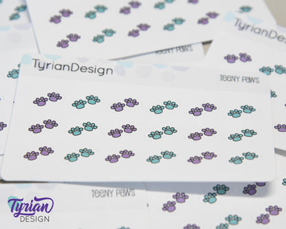Paw Print Teeny Stickers | Tiny Paw stickers | 18 Stickers | .46" x .34" Each | 3.375" x 2.125" Mini Sheet | White or Clear