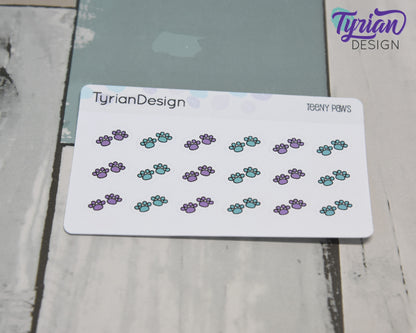 Paw Print Teeny Stickers | Tiny Paw stickers | 18 Stickers | .46" x .34" Each | 3.375" x 2.125" Mini Sheet | White or Clear