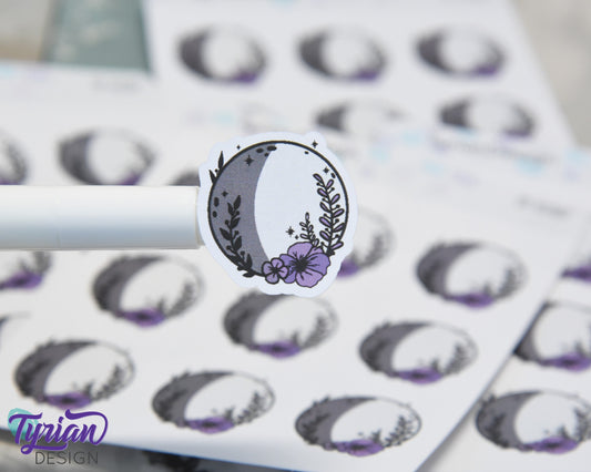 Waxing Gibbous Moon Stickers | Moon in Shadow | 9 Stickers per sheet | 1 x 1" Sticker size | | 3.5 x 4.5" Sheet | White or Clear Matte