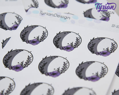 Waxing Gibbous Moon Stickers | Moon in Shadow | 9 Stickers per sheet | 1 x 1" Sticker size | | 3.5 x 4.5" Sheet | White or Clear Matte