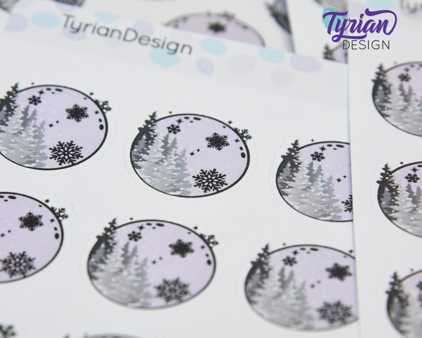 Full Moon Stickers | Winter Full Moon with Snow | 9 Stickers per sheet | 1 x 1" Sticker size | | 3.5 x 4.5" Sheet | White or Clear Matte