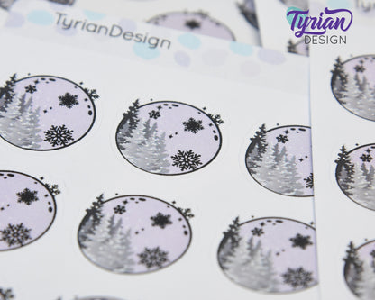 Full Moon Stickers | Winter Full Moon with Snow | 9 Stickers per sheet | 1 x 1" Sticker size | | 3.5 x 4.5" Sheet | White or Clear Matte