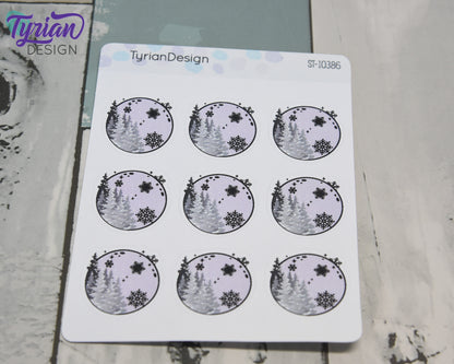 Full Moon Stickers | Winter Full Moon with Snow | 9 Stickers per sheet | 1 x 1" Sticker size | | 3.5 x 4.5" Sheet | White or Clear Matte
