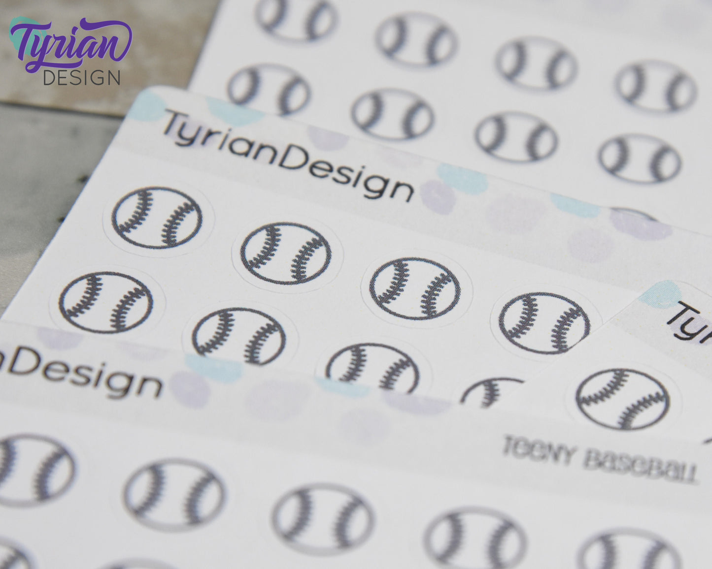 Baseball Stickers | Tiny Baseball stickers | Mini sheet | 18 stickers | .45 x .45" each | Baseball icon | White or Clear Matte