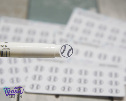 Baseball Stickers | Tiny Baseball stickers | Mini sheet | 18 stickers | .45 x .45" each | Baseball icon | White or Clear Matte