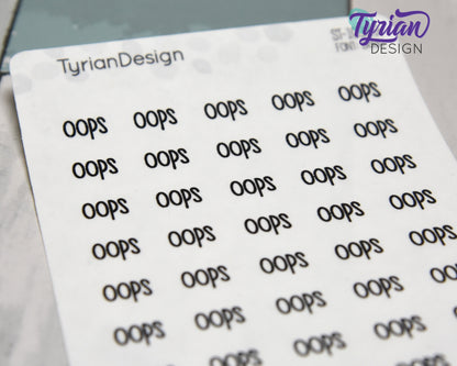 Oops Stickers | 40 Stickers | .48" x .34" Each |  Beau Font