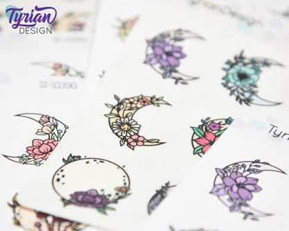 Moon Stickers | Variety Sheet of Moons | 9 Different Stickers per sheet | 1 x 1" Sticker size | | 3.5 x 4.5" Sheet | White or Clear Matte