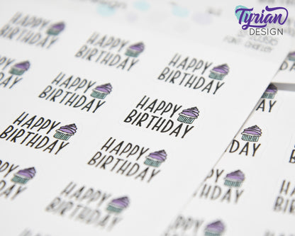 Happy Birthday Stickers | 15 Stickers | .8" x .63" Each | Charley Font