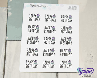 Happy Birthday Stickers | 15 Stickers | .8" x .63" Each | Charley Font