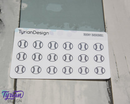 Baseball Stickers | Tiny Baseball stickers | Mini sheet | 18 stickers | .45 x .45" each | Baseball icon | White or Clear Matte