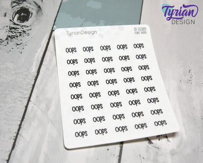 Oops Stickers | 40 Stickers | .48" x .34" Each |  Beau Font