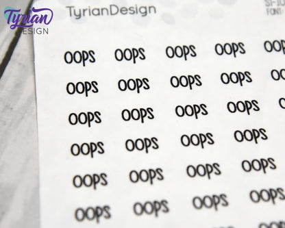 Oops Stickers | 40 Stickers | .48" x .34" Each |  Beau Font