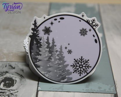 Full Winter Moon Vinyl Sticker | High quality weather proof vinyl | 3" | Moon with Trees sticker | Moon Sticker