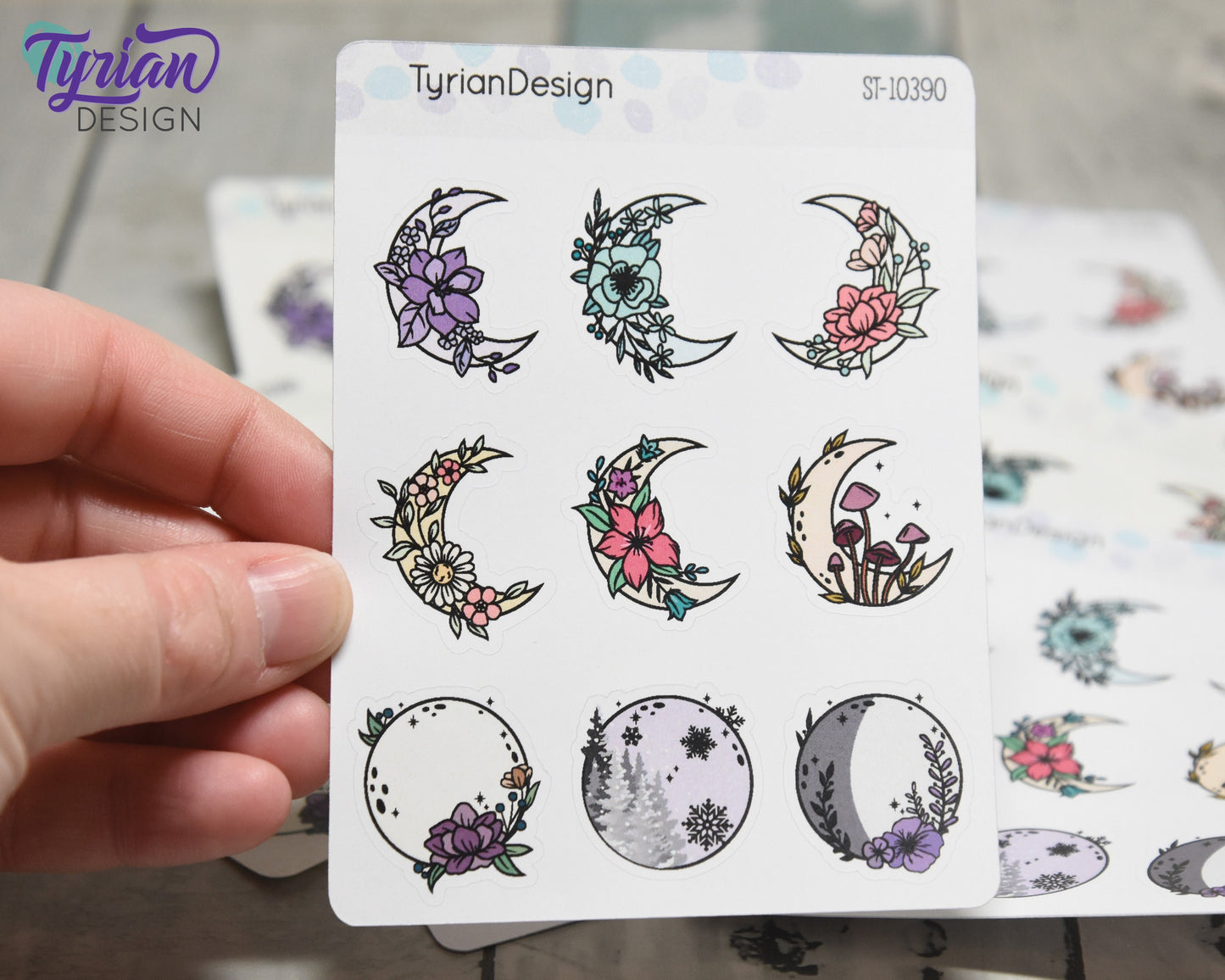 Moon Stickers | Variety Sheet of Moons | 9 Different Stickers per sheet | 1 x 1" Sticker size | | 3.5 x 4.5" Sheet | White or Clear Matte