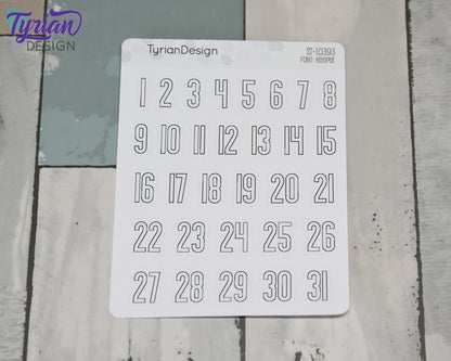 Dates of the Month Stickers | 31 Stickers | .6"H x Various Width  | Keeper Font