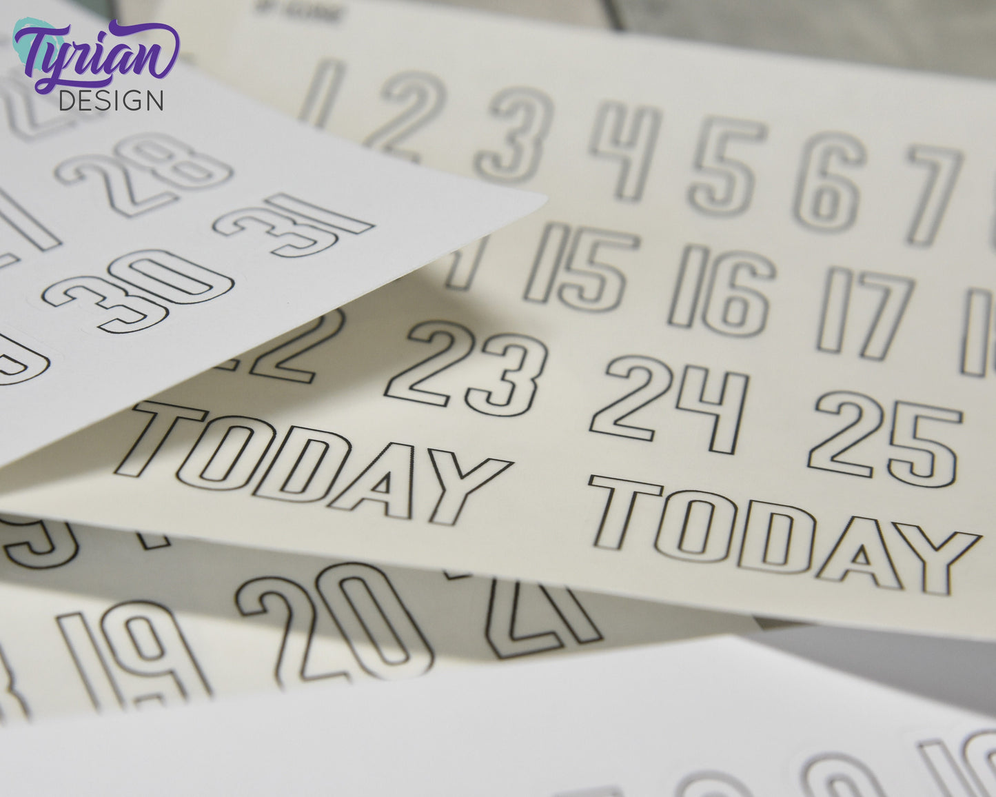 1-31 Stickers | Dates of the Month Stickers | 33 Stickers | .85"H x Various Width  | 5 x 7.25" Sheet | White or Clear Matte | Keeper Font
