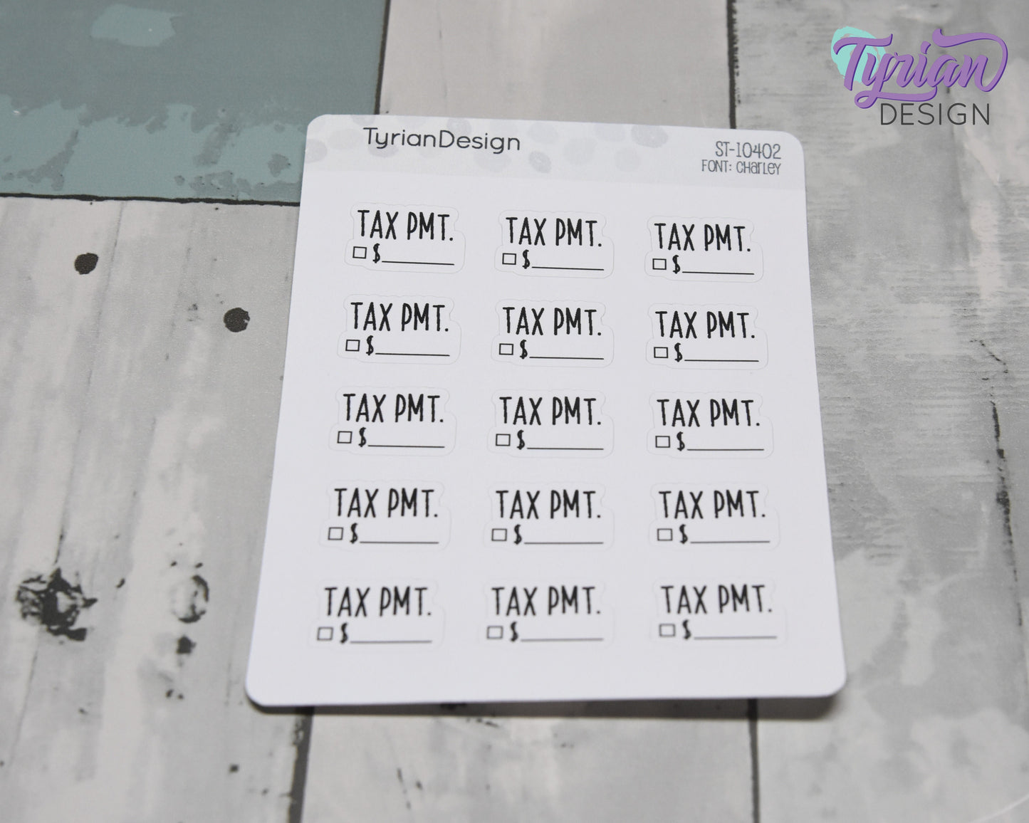Tax Payment Stickers | 15 Stickers | .81" x .54" Each | Charley Font