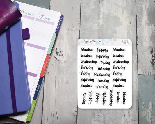 Days of the week Stickers | 28 Stickers | .38 High" Each | Izzy Font