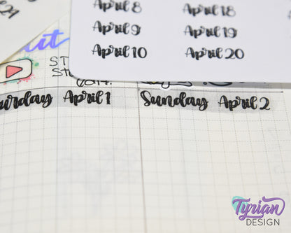 Days of the week Stickers | 28 Stickers | .38 High" Each | Izzy Font