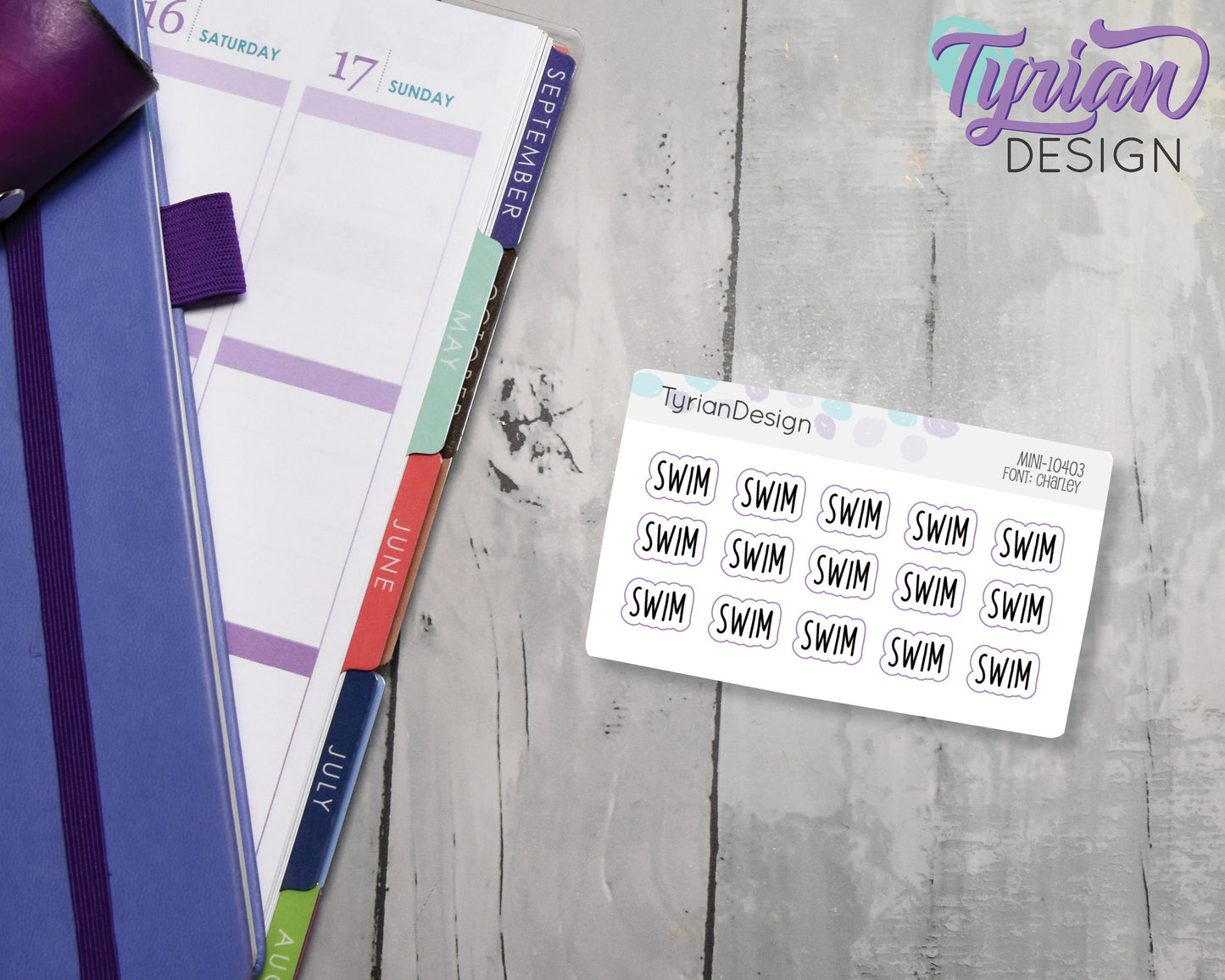 Swim Stickers Mini Sheet | Swimming stickers | 15 Stickers | Black Type | Clear or White matte | Swim Stickers