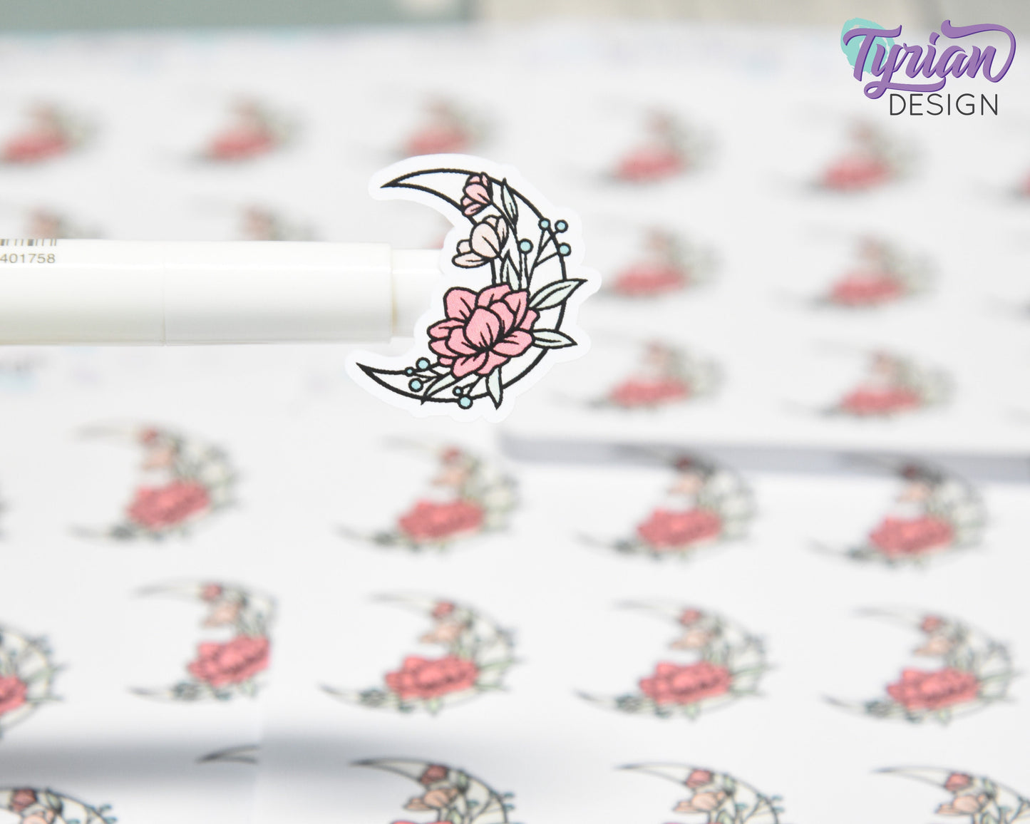 Pastel Moon Stickers | Crescent Flower Moon | 9 Stickers per sheet | 1 x 1" Sticker size | | 3.5 x 4.5" Sheet | White or Clear Matte