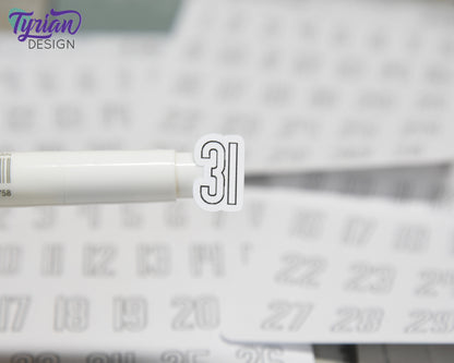 Dates of the Month Stickers | 31 Stickers | .6"H x Various Width  | Keeper Font