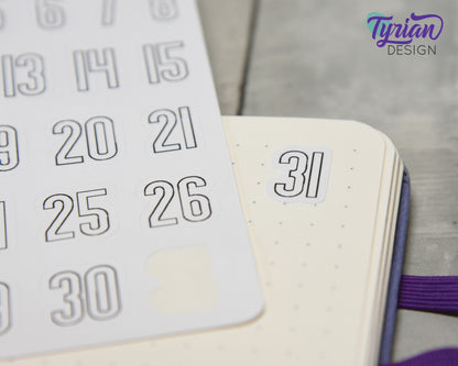 Dates of the Month Stickers | 31 Stickers | .6"H x Various Width  | Keeper Font