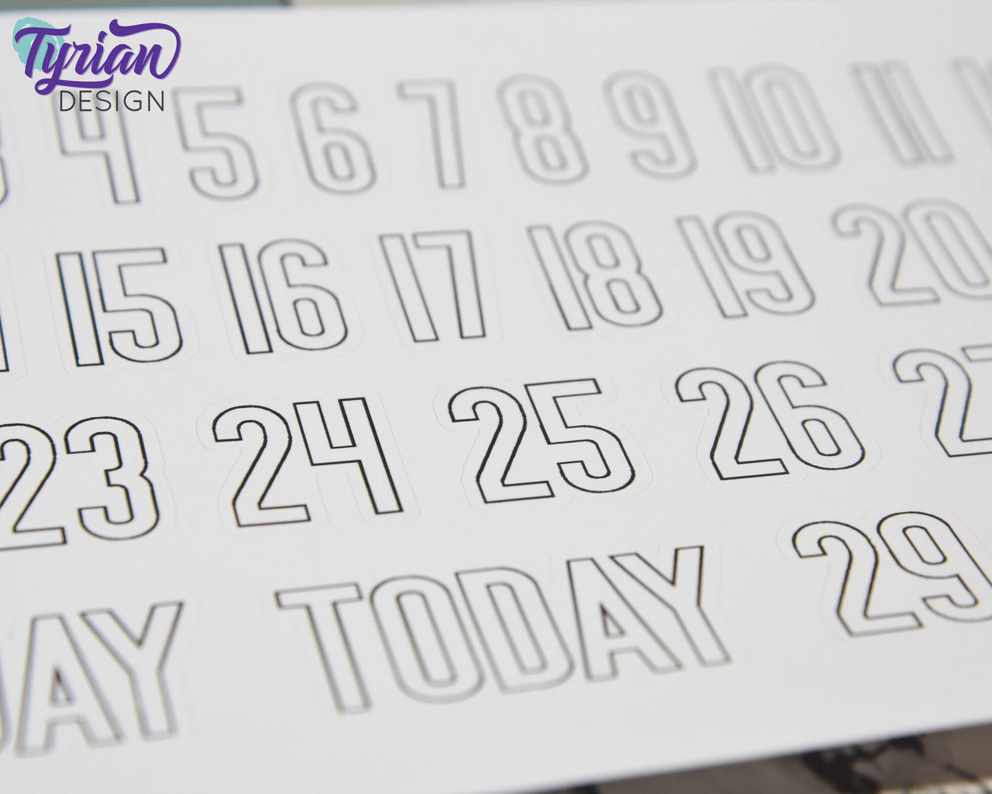 1-31 Stickers | Dates of the Month Stickers | 33 Stickers | .85"H x Various Width  | 5 x 7.25" Sheet | White or Clear Matte | Keeper Font