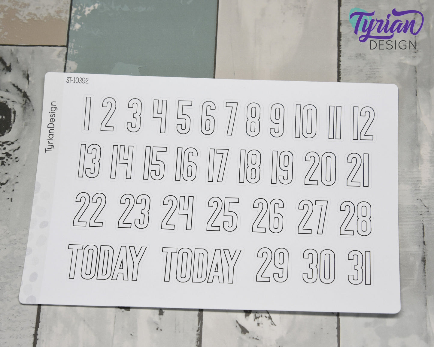 1-31 Stickers | Dates of the Month Stickers | 33 Stickers | .85"H x Various Width  | 5 x 7.25" Sheet | White or Clear Matte | Keeper Font