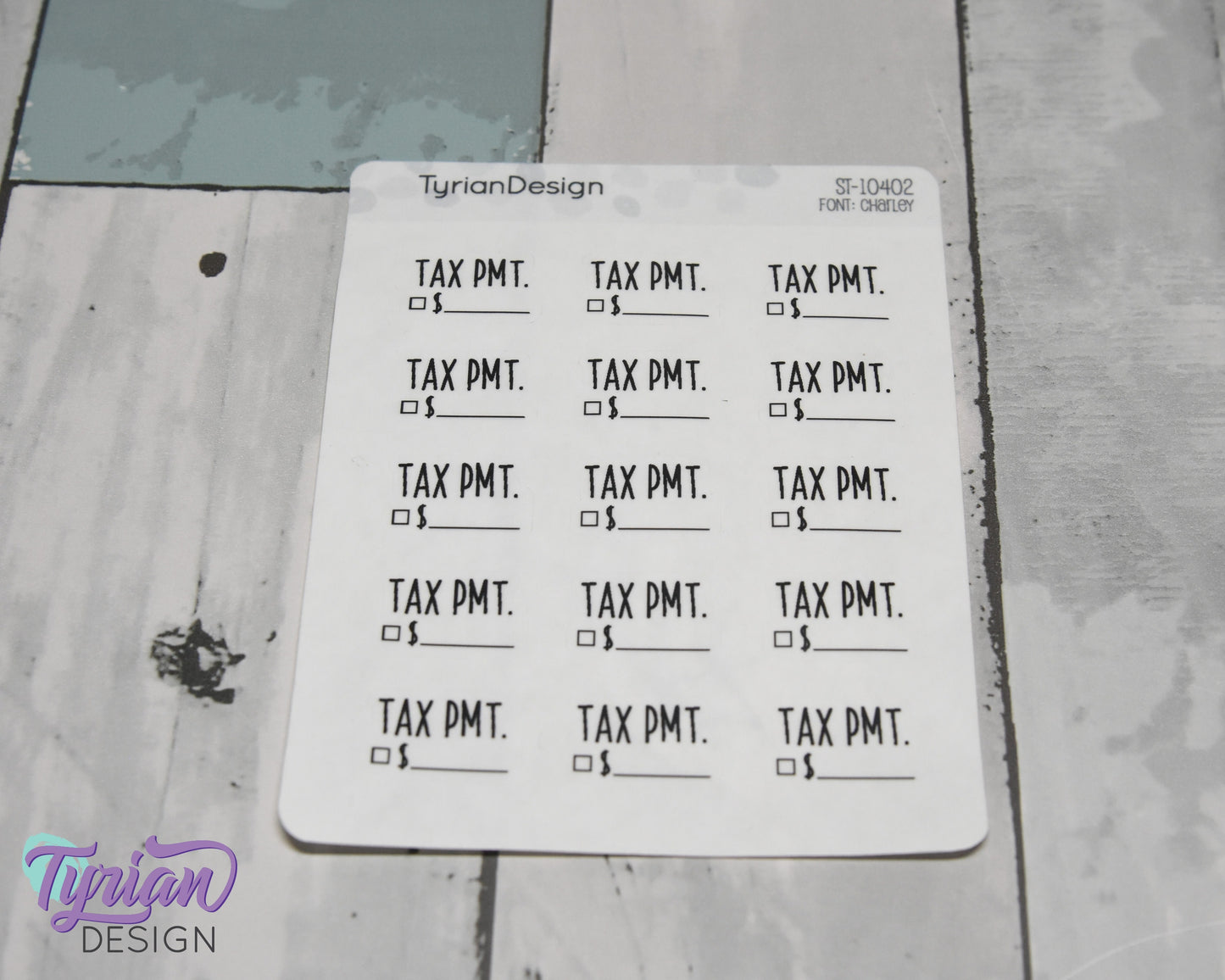Tax Payment Stickers | 15 Stickers | .81" x .54" Each | Charley Font