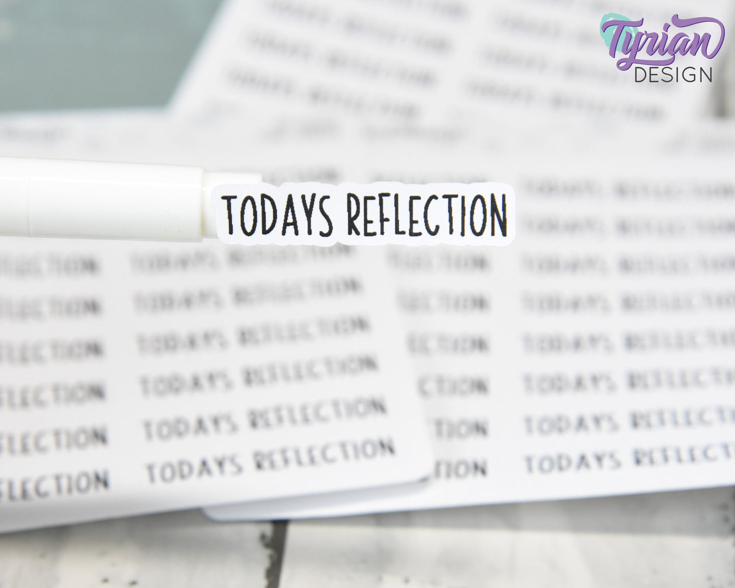 Todays Reflection Stickers |  Reflection Stickers | 16 Stickers | 1.5" x .35" | 3.5 x 4.5" Sheet | Charley Font | White or Clear