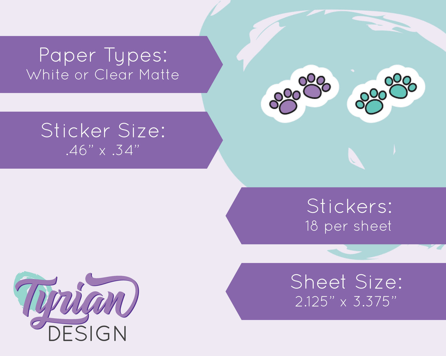 Paw Print Teeny Stickers | Tiny Paw stickers | 18 Stickers | .46" x .34" Each | 3.375" x 2.125" Mini Sheet | White or Clear