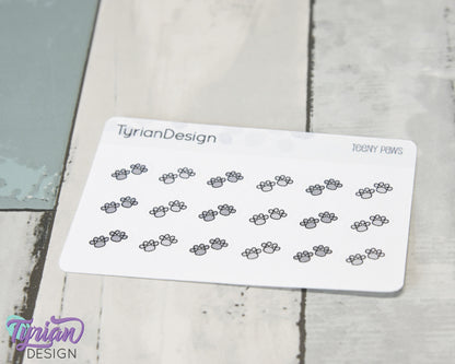 Paw Print Teeny Stickers | Tiny Paw stickers | 18 Stickers | .46" x .34" Each | 3.375" x 2.125" Mini Sheet | White or Clear