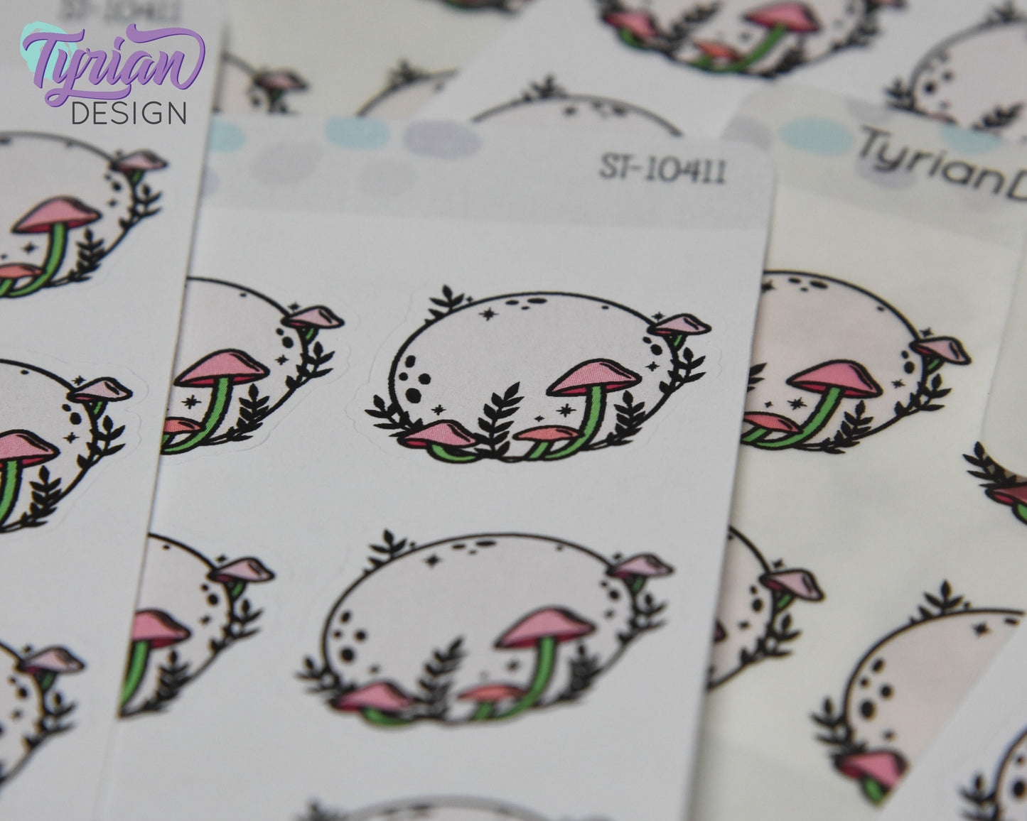 Pink Moon Stickers | Full Mushroom Moon | 9 Stickers per sheet | 1.1 x 1" Sticker size | | 3.5 x 4.5" Sheet | White or Clear Matte
