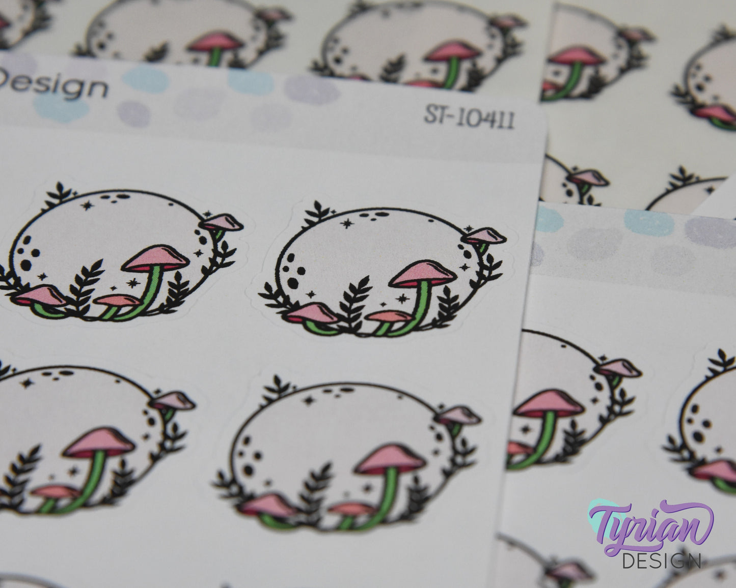 Pink Moon Stickers | Full Mushroom Moon | 9 Stickers per sheet | 1.1 x 1" Sticker size | | 3.5 x 4.5" Sheet | White or Clear Matte