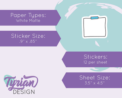 Sticky Note Stickers |12 Stickers | 1" x1" Each | Various Colors