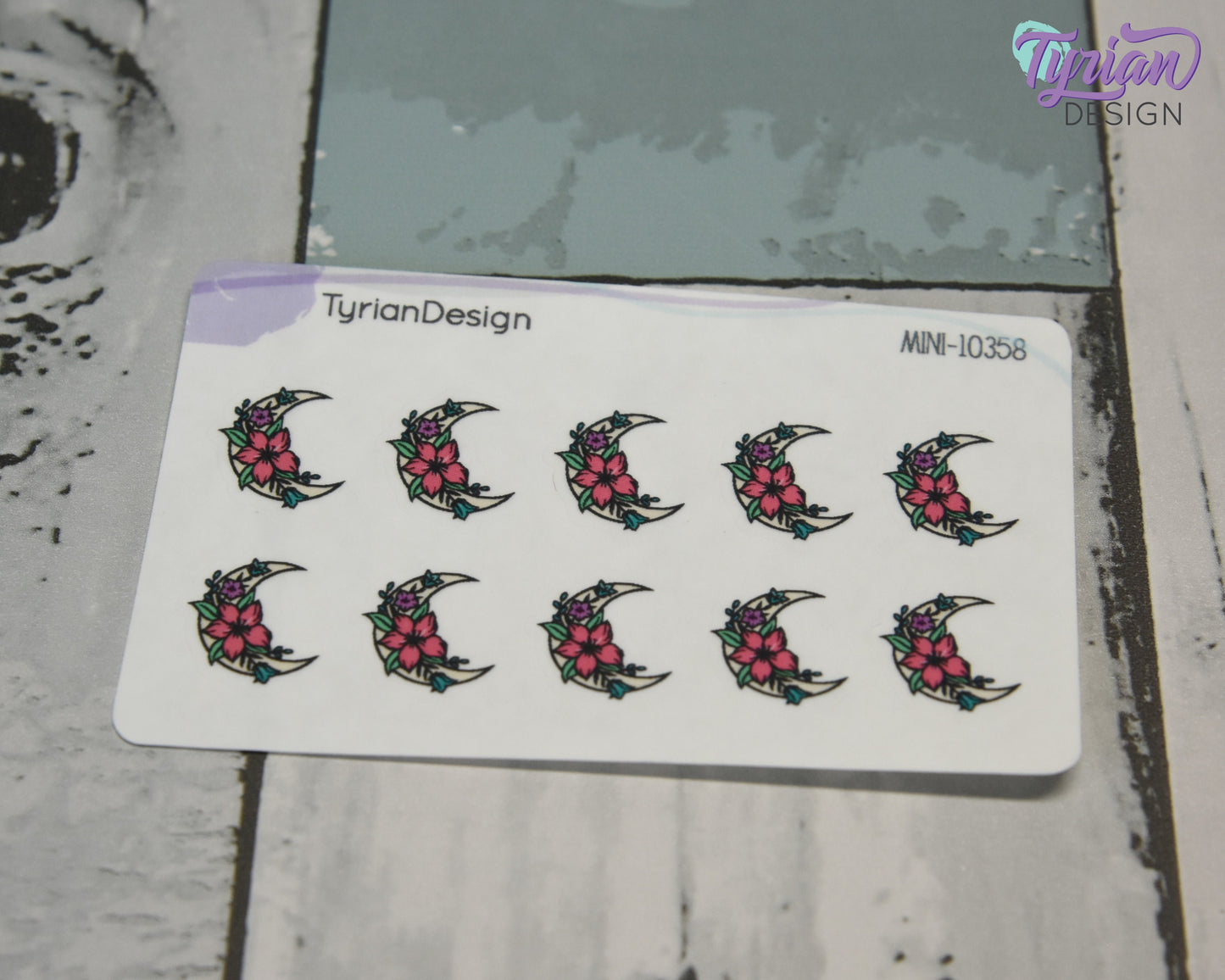 Mini Moon Stickers | Mini Sheet of Spring Moon | 10 Stickers | .6 x .64" each | 3.375" x 2.125" Mini Sheet | White or Clear Matte