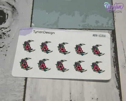 Mini Moon Stickers | Mini Sheet of Spring Moon | 10 Stickers | .6 x .64" each | 3.375" x 2.125" Mini Sheet | White or Clear Matte