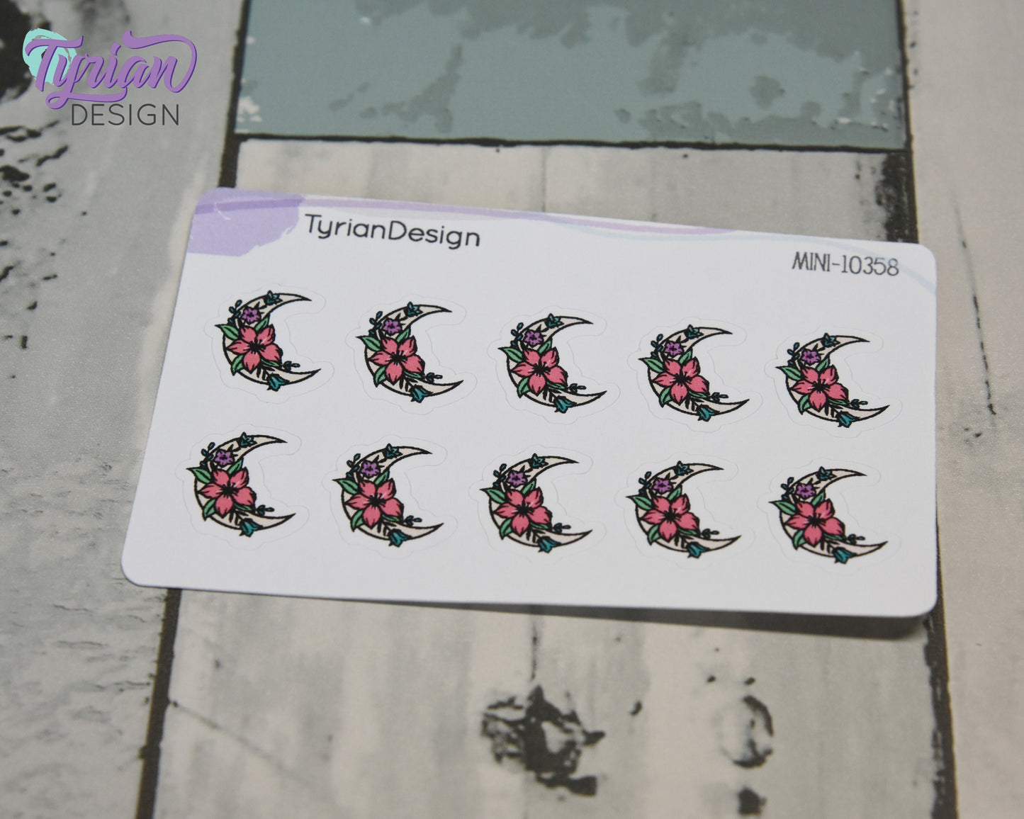 Mini Moon Stickers | Mini Sheet of Spring Moon | 10 Stickers | .6 x .64" each | 3.375" x 2.125" Mini Sheet | White or Clear Matte