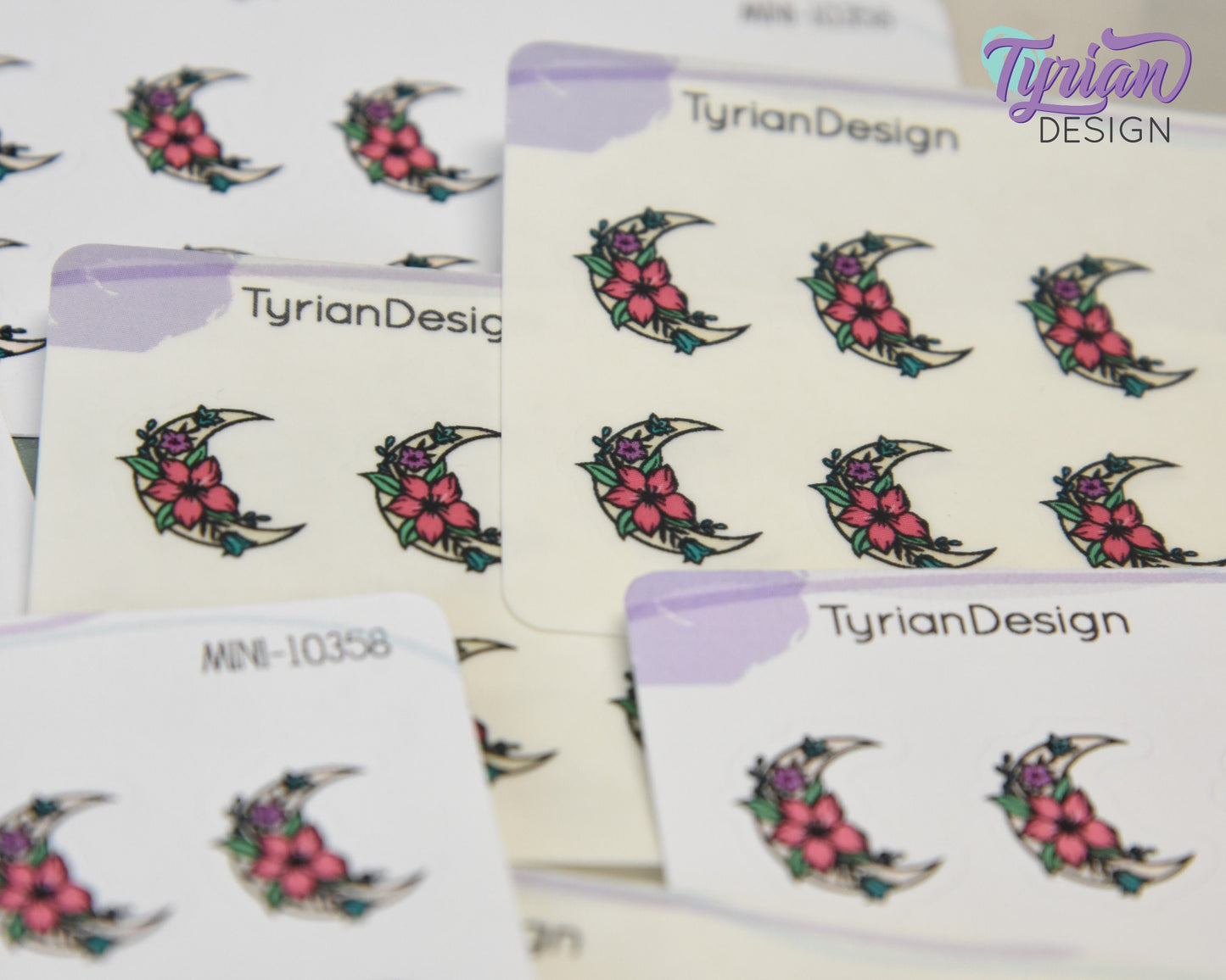 Mini Moon Stickers | Mini Sheet of Spring Moon | 10 Stickers | .6 x .64" each | 3.375" x 2.125" Mini Sheet | White or Clear Matte