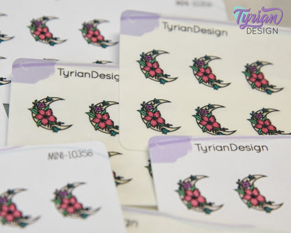 Mini Moon Stickers | Mini Sheet of Spring Moon | 10 Stickers | .6 x .64" each | 3.375" x 2.125" Mini Sheet | White or Clear Matte