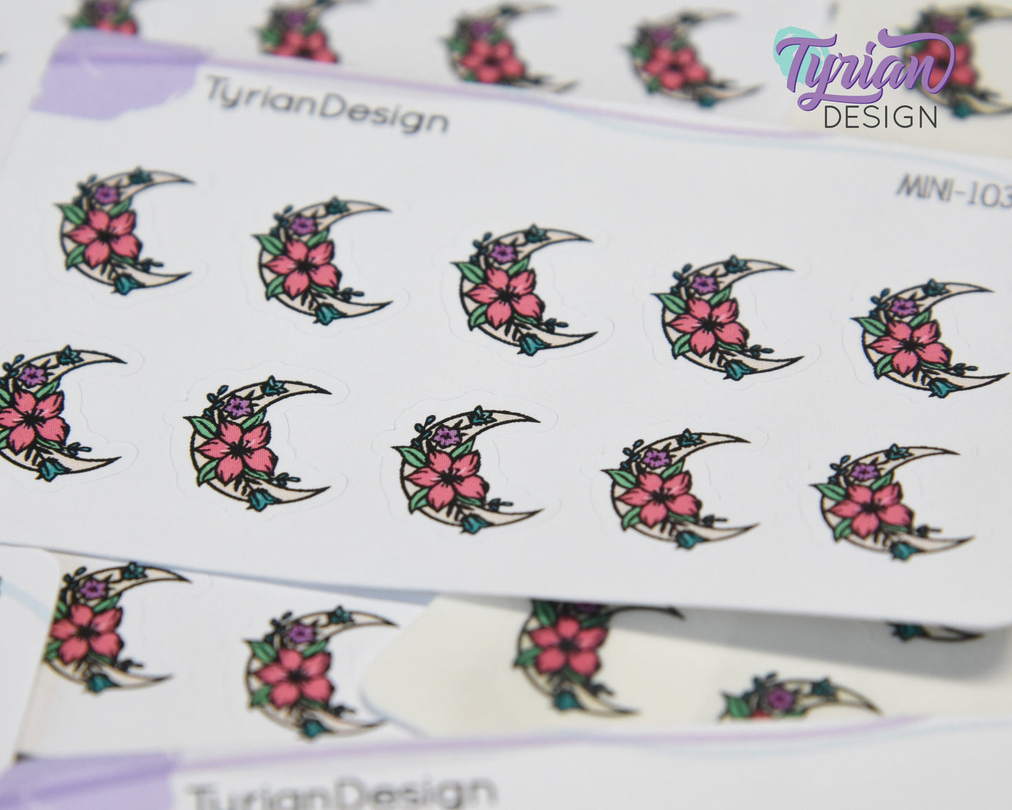 Mini Moon Stickers | Mini Sheet of Spring Moon | 10 Stickers | .6 x .64" each | 3.375" x 2.125" Mini Sheet | White or Clear Matte